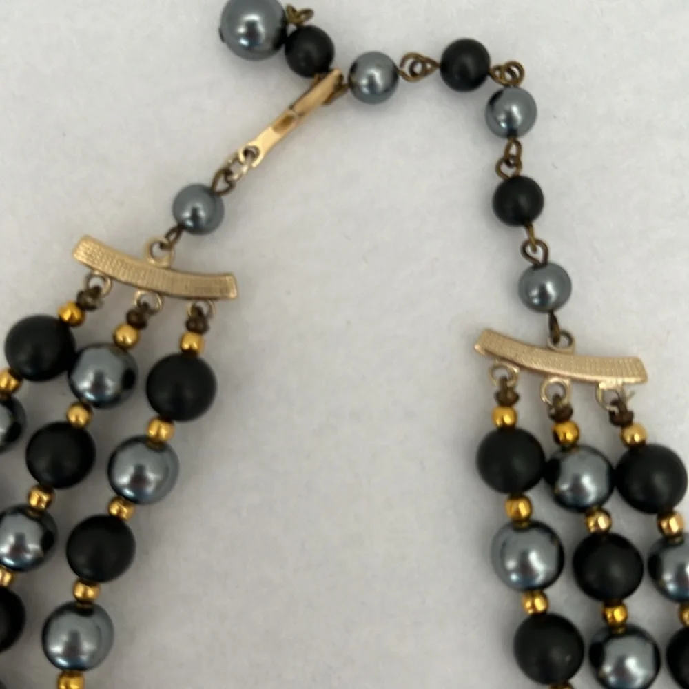 Vintage Triple-Strand Black Statement Necklace